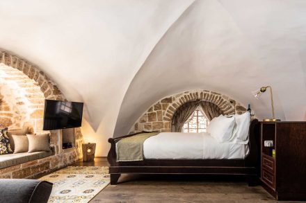 Luxury stone suite at Flora Valley Boutique Hotel, Ein Kerem, Jerusalem – authentic arched design and a cozy ambiance